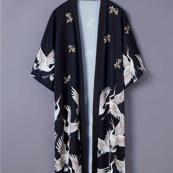 Unisex crane kimono Robe - Picture 11 of 15